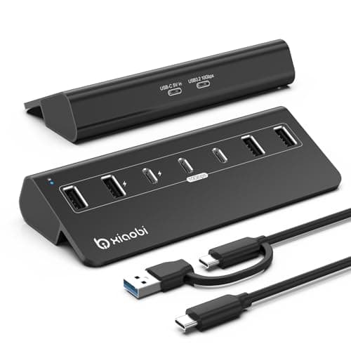 Image of USB C Hub,Powered USB Hub with 5V 3A Power Adapter, 10Gbps USB Splitter with 4 USB-A and 3 USB-C Ports, 7-Port Type C Multiport Adapter for MacBook Air/Pro, iPhone 16/15, Laptop and More(Black)