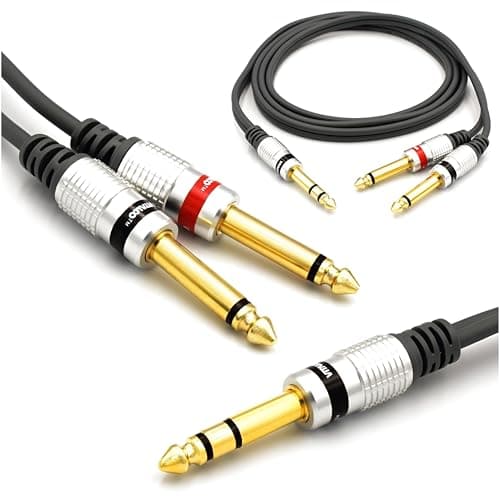Image of VITALCO 6.35mm to 2x 6.35 mm Cable 3m Y Splitter Insert Lead Jack TRS Stereo to Twin 6.3 1/4 Inch TS Mono Male to Male Plug Audio Adapter