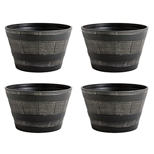 Image of Vencier 4pk Half Barrel Flower Planter Pot Wooden Oak Effect Outdoor Decoration Home Garden