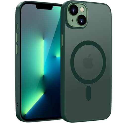 Image of HGH Magnetic Case for iPhone 13 6.1-Inch Compatible with MagSafe, Translucent Matte Back Slim Shockproof Phone Cover (Dark Green)