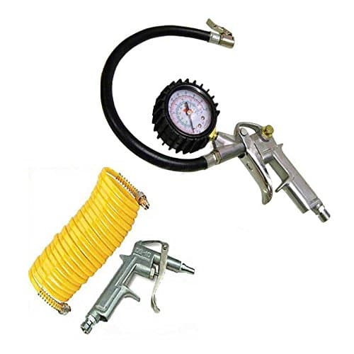 Image of Tooltime 1/4 Bsp Alloy Tyre Inflator With Gauge + Air Dust Gun with 25ft Recoiling Hose
