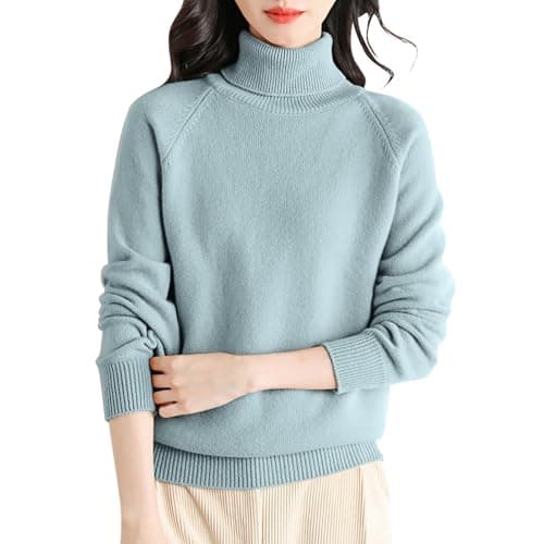Image of Women's Jumprs Wool Polo Neck Knitted Jumper Winter Long Sleeve High Roll Neck Ribbed Sweaters Ladies Plus Size Warm Stretch Pullover Sweater Mint Green