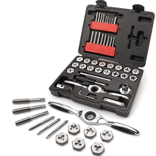 Image of FOURROBBER 41 PCS HSS Metric Ratcheting Tap and Die Set with 5° Ratchet Bow | Effortless Operation | Complete M3 to M12 Tapping Set for DIY Home Repairs