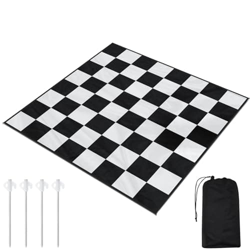 Image of Yuxung 9x9ft Giant Chess Game Mat Nylon Board Mat for Outdoor with 4 Ground Nails and Storage Bag, Compatible with 25 37 49 Inch Giant Chess Sets and 10 Inch Large Checkers, Checker Not Included