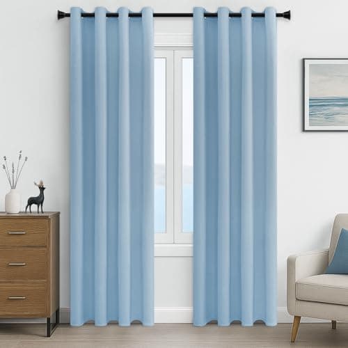 Image of MRTREES Blackout Curtains Bedroom 72 Drop 2 Panels Sky Blue Eyelet Thermal Curtain for Living Room Soft Texture Window Treatments for Kids 66x72 Inch 167x183 CM
