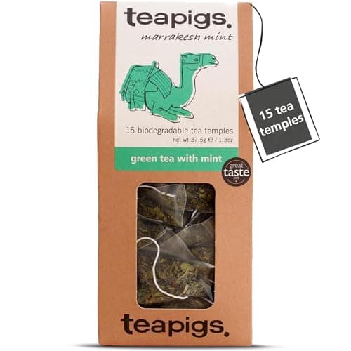 Image of teapigs Green Tea with Mint - Traditional Moroccan Blend - Tea Bags Made with Whole Leaves - Caffeinated & Naturally Energising - Great Taste Award Winner - 15 Biodegradable Tea Temples (1 Pack)