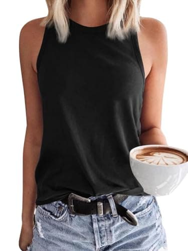 Image of GeGekoko Womens Crewneck Sleeveless Long Vest Tank Tops Summer Casual Loose Fit Basic Shirts Black