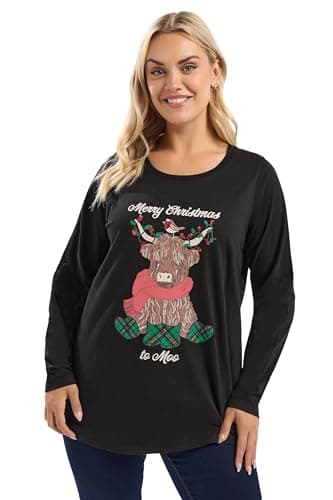 Image of Yours Curve Black 'Merry Christmas to Moo' Embellished Novelty T-Shirt - Women's - Plus Size Curve