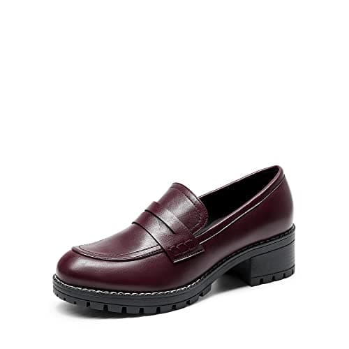 Image of DREAM PAIRS Womens Moccasin Loafers, Slip On Platform Chunky Penny Heeled Loafers for Women Dressy and Work, Womens Business Casual Shoes,Size 7.5,Burgundy-Pu,SDLS2319W