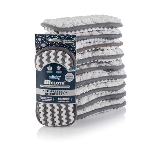 Image of Minky M Cloth Anti-Bacterial Kitchen Cleaning Pad - 10 Pack, Anti-Bacterial Protection, Powerful High Density Microfibre With Non-Scratch Technology, Dual Sided For Powerful & Effective Cleaning