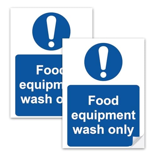 Image of SAFESIGN (2 Pack) Food Equipment Wash Only Sign Stickers A5 200 X 150mm - Food Hygiene Restaurant Catering Health Water Proof Vinyl Conforms to EN ISO 7010:2012