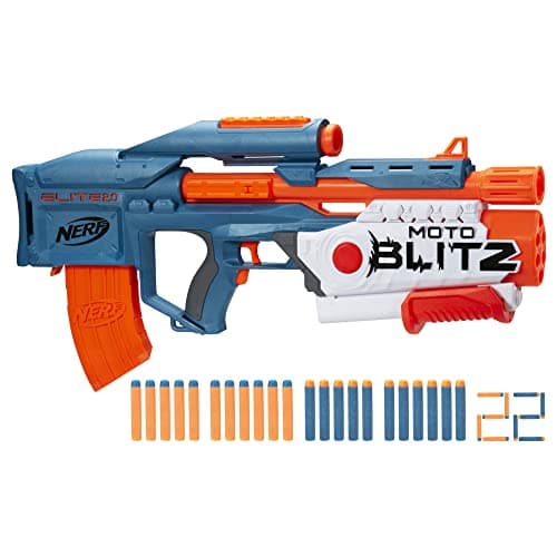 Image of Nerf Elite 2.0 Motoblitz CS-10 Blaster, Motorised 10-Dart Blasting, Airblitz 6 Darts At Once, Clip, 22 Elite Darts, Multicolor, One Size