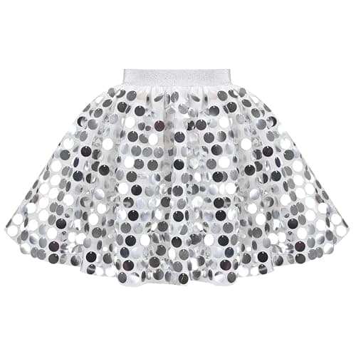 Image of Girls Skirt Silver Sequin Mini Shining Party Dance Celebration Tulle Age 9-10 Years