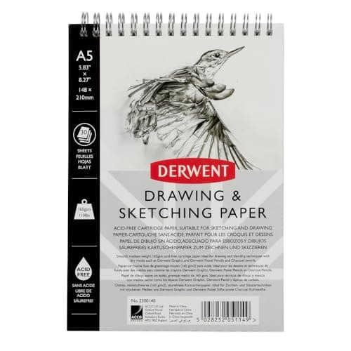 Image of Derwent Sketch Pad A5 Portrait, Drawing & Writing, 30 Sheets, Acid-Free Paper, Wirebound Spine, Professional Quality, 2300140