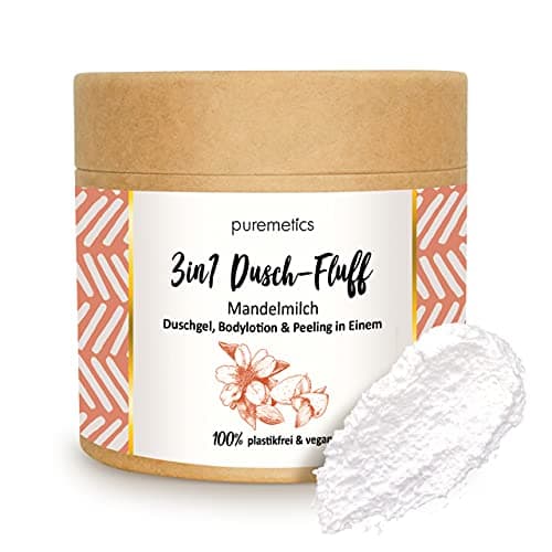 Image of puremetics 3-in-1 Dusch-Fluff Almond Milk with Sugar Scrub, 250 g Shower Gel, Peeling and Lotion in One, Vegan and Plastic-Free
