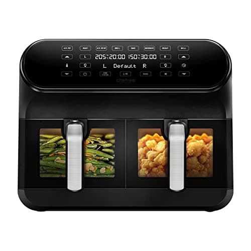Image of CHEFREE Dual Air Fryer, 8L Family Sized, 2 Nonstick Viewing Window Drawers, Low Energy 8-in-1 Smart Muticooker,Roast, Grill, Bake,Dehydrate,Less Oil,Low Fat, Dishwasher Safe, Black, AFW20, Dual Drawer