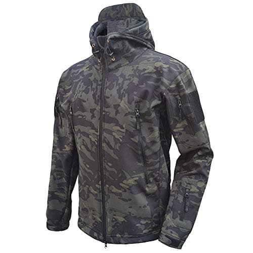 Image of MakingDa Mens Waterproof Jackets Winter Smart Casual Hooded Coat Softshell Fleece Lined Multi Zipper Pockets Hunting Light Sweatshirt Cozy Tactical Military Camping Cardigan（NightCamo，M）