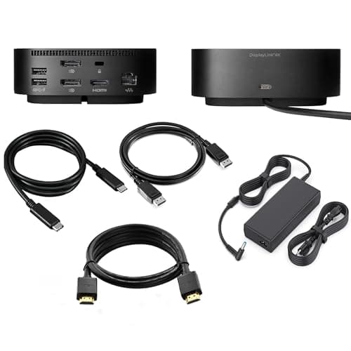 Image of HP Docking Station for Laptop Dual Monitor and Charging G5 Bundle - HP USB-C G5 Dock 5TW10AA / 5TW10UT / 5TW10AA#ABB with 120W AC Adapter + HDMI Cable + DisplayPort Cable + USB-C Cable