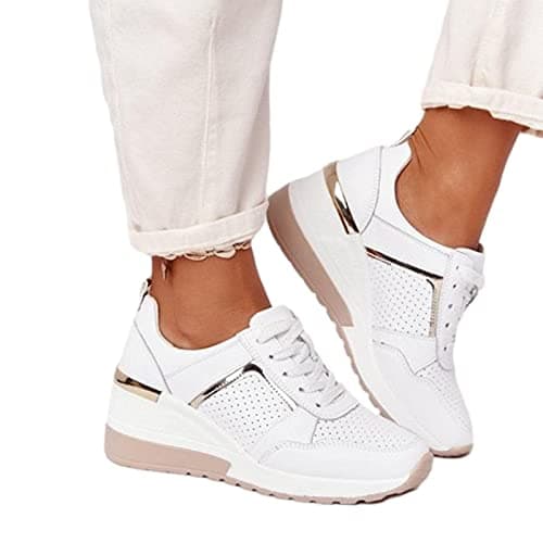 Image of MANGGUO Fashion Heel Wedge Trainer for Women - Women's Comfortable Platform Hiking Shoes, Best for Casual and Daily Use (White, 38 EU)