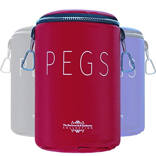 Image of The Barkworth & Hathaway Collection Peg Bag for Washing Line, Clothes Peg Holder, Zip Top Peg Storage Bag with Hook & Shoulder Strap, Weather Resistant Bag for Washing Line Pegs | Pink