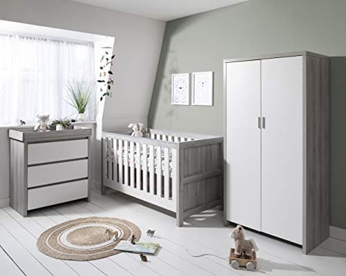 Image of Tutti Bambini Modena 3-Piece Nursery Furniture Set - 3-in-1 Baby Cot Bed & Toddler Bed, Baby Changing Table with Drawers, Nursery Wardrobe