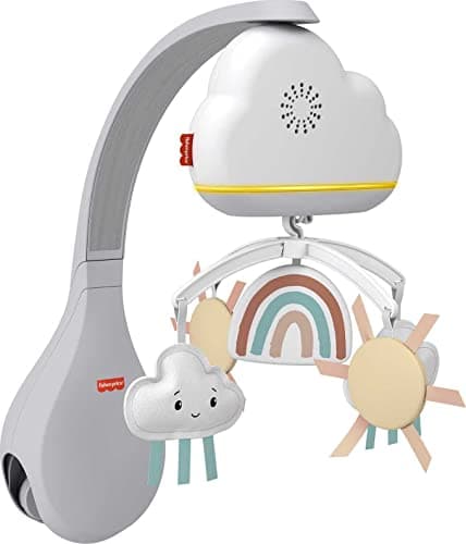 Image of Fisher-Price Baby Toy Rainbow Showers Bassinet Mobile to Bedside Sound Machine with Music & Night Light for Newborn to Toddler Ages 0+ Months, HBP40