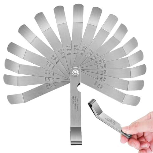 Image of 16 Blades Stainless Steel Feeler Gauge, Feeler Gauge Dual Marked Metric and Imperial Measuring Tool, Universal Standard SAE and Metric Offset Valve Thickness Gauge for Measuring Gap Width/Thickness