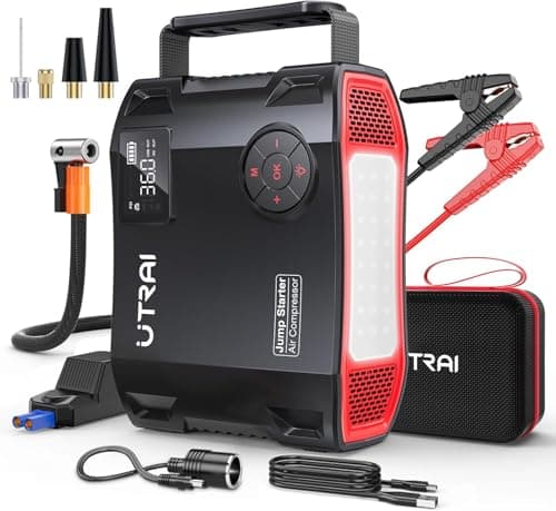 Image of 27000mAh Car Jump Starter Power Bank,UTRAI Battery Booster Power Pack with Air Compressor,1600 Lumens LED Flashlight/160 DC OUT,18W Fast Charging,Portable Jump Starter for All Gas /12L Diesel/Hybrid