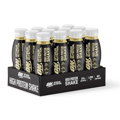 Image of ON High Protein Shake Bottles, Ready To Drink Healthy Snacks, No added sugars, low fat, Post Workout Snack for Men and Women, Vanilla Flavour, 12x330ml, Packaging may vary