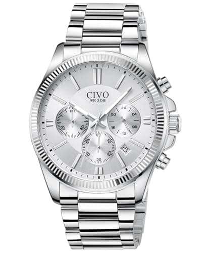 Image of CIVO Mens Watches Stainless Steel: Silver Chronograph Quartz Wrist Watch Stylish - Waterproof Date Watches for Men Classic