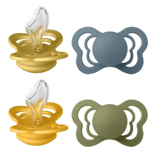 Image of BIBS Couture Soother 4-Pack, BPA Free Dummy Pacifier, Orthodontic Nipple. Silicone, Size 2 (6-18 Months), Mustard Mix