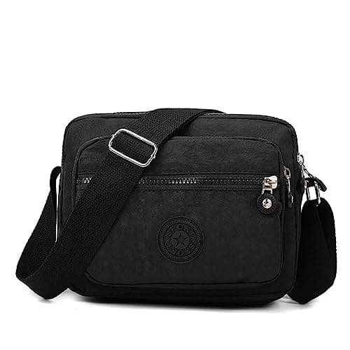 Image of Vllcsla Crossbody Bags Women Medium with Zip Compartments, 25x12x18 cm, Ladies Lightweight Nylon Cross-Body Shoulder Bags, Cross Body Work Bag with Adjustable Strap, for Daily Usage, Travel (Black)