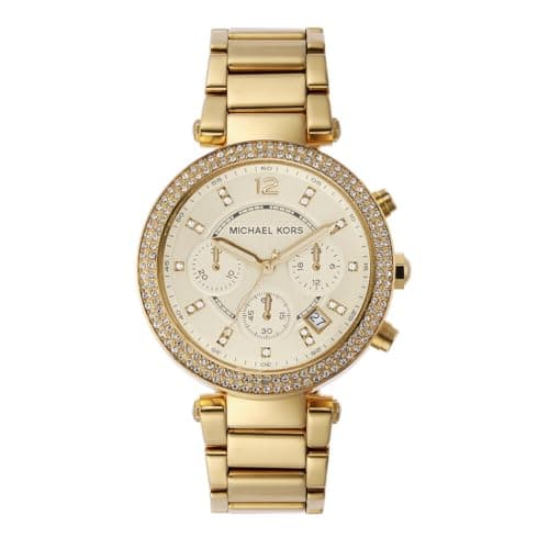Image of Michael Kors Parker Chronograph Quartz Watch with Gold Tone Stainless Steel Strap for Women MK5354