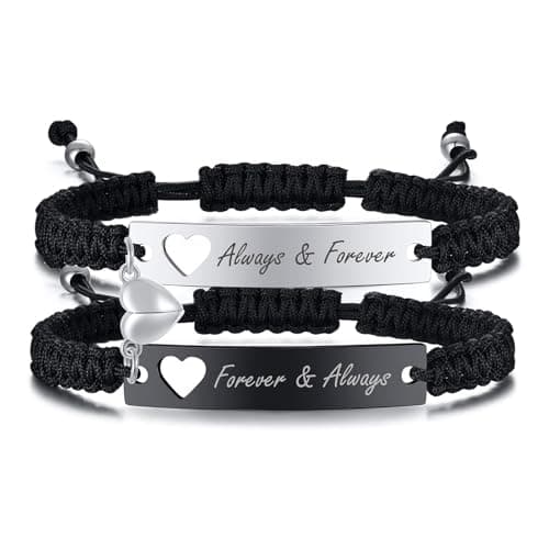 Image of Matching Bracelets for Couple Gifts Friendship - Always & Forever Engraved Mutual Attraction Heart Magnetic Bracelets for Lover Him Her Soulmates Friend for Promise Anniversary Valentine's Day
