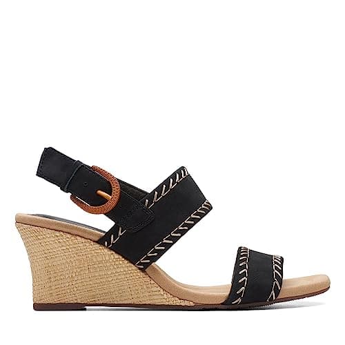 Image of Clarks Women's Kyarra Rose Wedge Sandal, Black Nubuck, 6 Wide