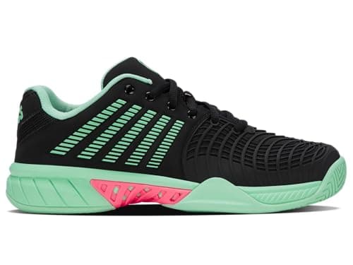 Image of K-Swiss Womens Express Light 3 Tennis Shoe, Black Neon Mint Neon Pastel Pink, 6 UK