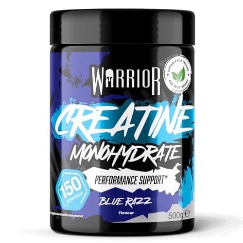 Image of Warrior Flavoured Creatine Monohydrate Powder 500g (150 Servings) – Creatine Powder Drink, Creatine for Performance, Strength & Recovery (Not Creatine Gummies or Tablets) – Blue Razz