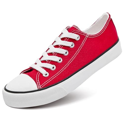 Image of FRACORA Womens White Black Canvas Sneakers Low Top Canvas Shoes for Women Tennis Shoes, Red, 6.5 Women/4.5 Men