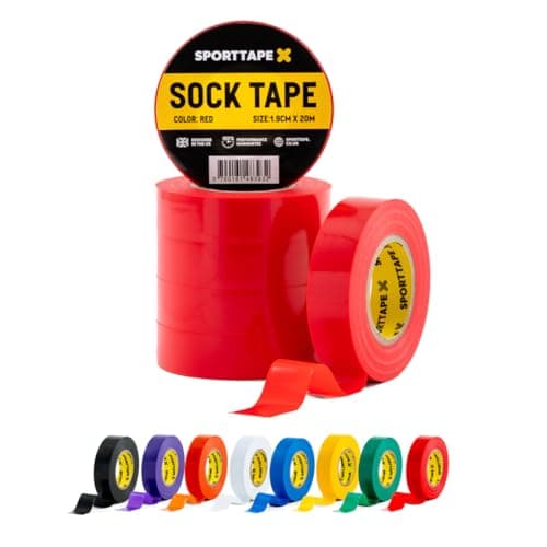 Image of SPORTTAPE 6 Rolls Sock Tape - Red - 1.9cm x 20m | PVC Insulating Tape for Football, Soccer & Rugby - Holds up Football Socks, Shin Pads & Shin Guards | Secures Lifting Blocks, Boots & Ears