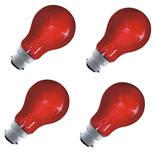 Image of FIND A SPARE Fireglow Light Bulbs 60W BC/B22 Red Glow GLS Incandescent Lamps Pack of 4