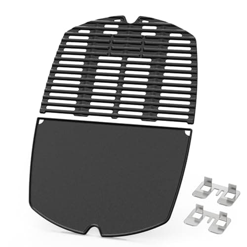 Image of Onlyfire Set of Cast Iron Griddle Plate and Cooking Grate for Weber Q200 Q220 Q240 Q2000 Q2200 Q2400 Grills, Replacement for Weber 6559/7645