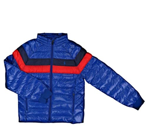 Image of Ralph Lauren Polo Puffer Bomber Jacket Coat Blue Red Pony Casual Boys SZ:18-20 16 years