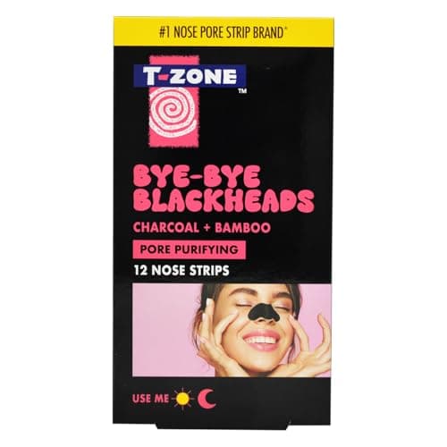 Image of T-Zone Charcoal & Bamboo Nose Pore Strips (12 Pack) - Deep Cleansing Blackhead Remover Strips, Unclogs Pores, Removes Oil & Impurities for Clearer, Smoother Skin