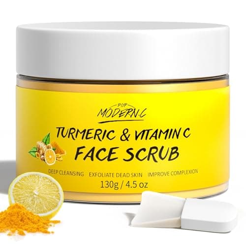 Image of Face Scrub Turmeric and Vitamin C, Facial Peeling Cream Organics Microdermabrasion Facial Scrub, Brightening Exfoliating Clears Blackheads, Strawberry Extract Exfoliator Improve Dark Spot Acne
