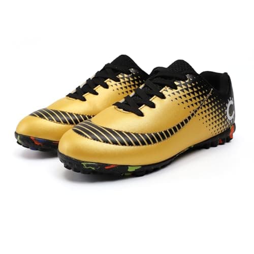 Image of YHLLZY Boys Football Boots Kids Football Shoes Astro Turf Trainers Girls Soccer Athletics Training Shoes Teenager Outdoor Sport Shoes Gold 4UK