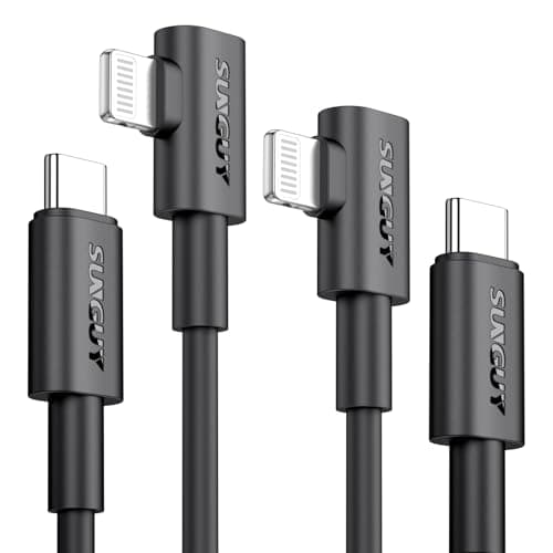 Image of SUNGUY USB C to Lightning Cable 1m, 2 Pack [MFi Certified] 20W iPhone Fast Charger Cable Right Angle USB C Lightning Cable für iPhone 14/13/12/11 Pro Max Mini XR XS 8 7 6 5 Plus, CarPlay