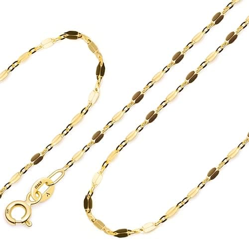 Image of Amberta Real Italian Yellow 14ct 9ct Gold Chain Necklace for Women | Solid Gold Chain Choker Necklace Mirror Twisted Popcorn 16/18/20 inch: 14K Mirror Chain 18 inch