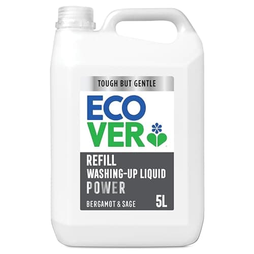 Image of Ecover Power Washing Up Liquid Refill, Bergamot & Sage Scent, 5L