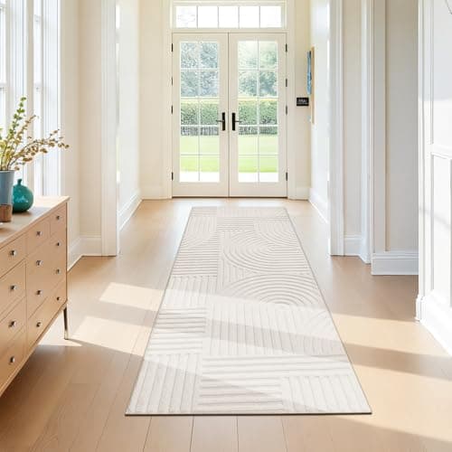 Image of SHACOS Hallway Runner Rug 80x200 cm Non Slip Hall Runner Rug Washable Boho Long Carpet Runners for Hallway Kitchen Entryway Laundry, Beige