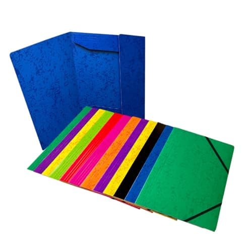 Image of Pack of 12 A4 Assorted Colour Card 3 Flap Folders with Elastic Closure